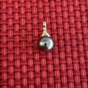 Authentic Tahitian Pearl, Diamond and 14k Pendant